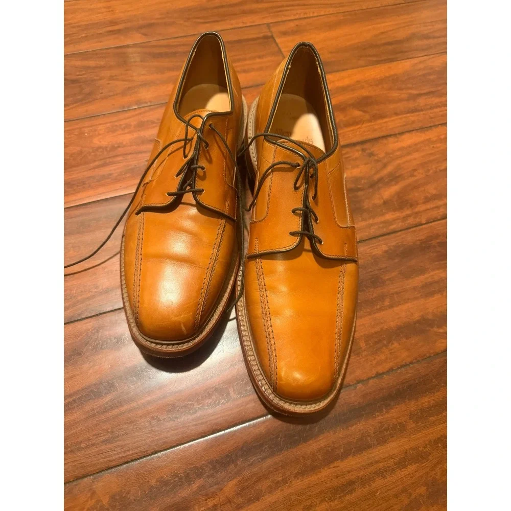 Allen Edmonds Hillcrest Tan Leather Bicycle Toe Derby Dress Shoes Mens 10.5 D